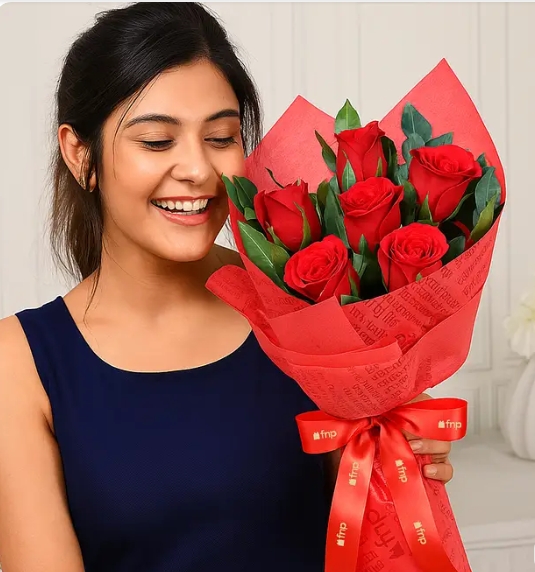 Vivid Love 6 Red Roses Bouquet