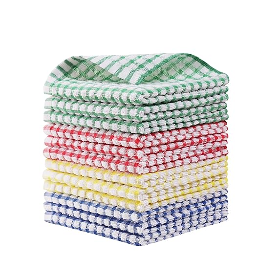 Egles Kitchen Dishcloths 12pcs 11x12 Inches Bulk Cotton Kitchen Dish Cloths Scrubbing Wash Cloths Sets (Mix Color)