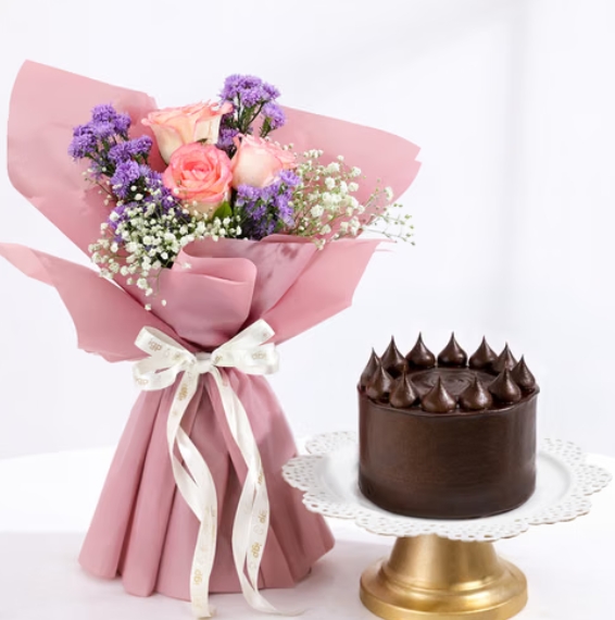 Rose Bouquet with Chocolate Truffle Cake Combo ⭐